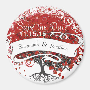 Red Heart Leaf Tree Save the Date Under Stars Magnet