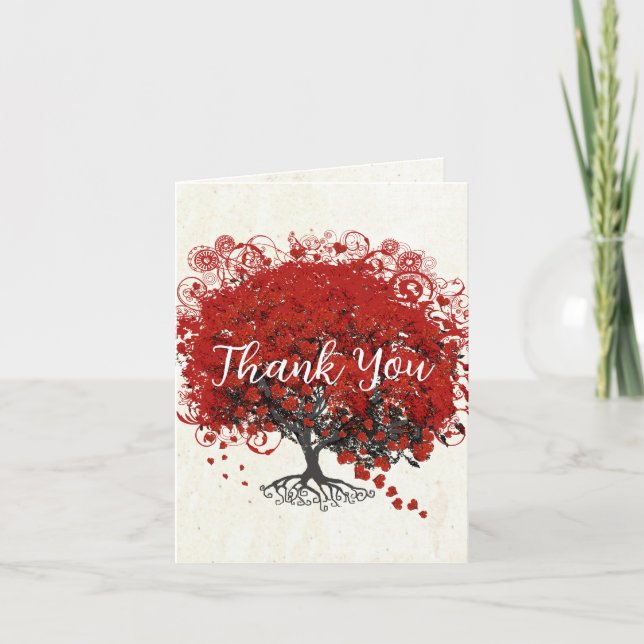 Red Heart Leaf Tree Thank You Card (Front)