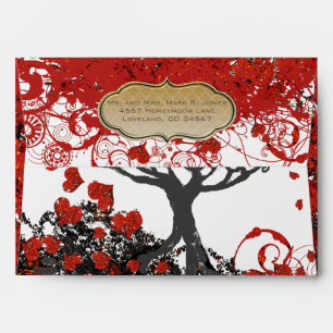 Red Heart Leaf Tree Wedding Envelopes