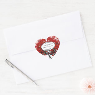 Red Heart Leaf Tree Wedding Heart Sticker