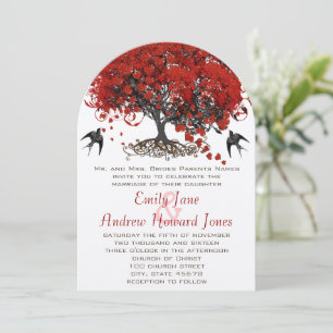 Red Heart Leaf Tree Wedding Invitations