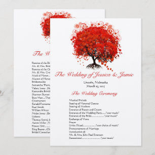 Red Heart Leaf Tree Wedding Program Programme