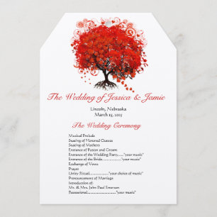 Red Heart Leaf Tree Wedding Program Programme