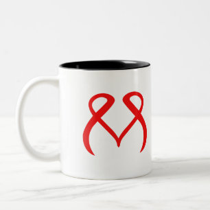 Red Heart Letter M Representing Love Two-Tone Coffee Mug