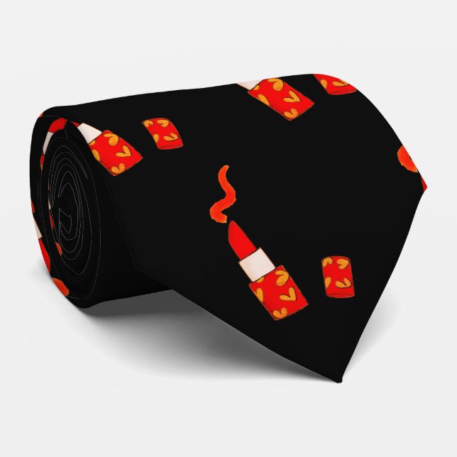 Red Heart Lipstick Pop Art Design Tie (Rolled)