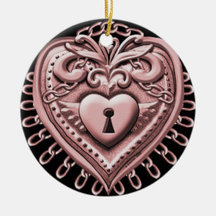Red Heart Lock Ceramic Tree Decoration