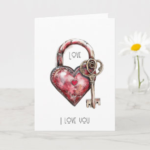 Red Heart Lock & Key Love Card