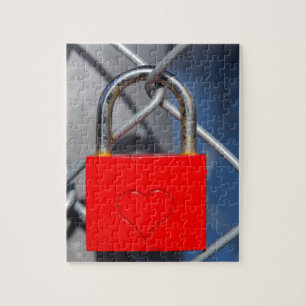 Red heart lock on fence jigsaw puzzle