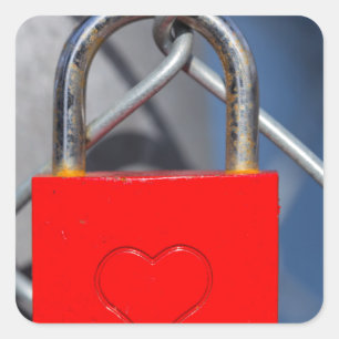 Red heart lock on fence square sticker