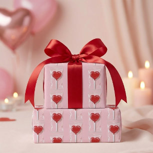 Red Heart Lollipop – Valentine Candy Illustration Wrapping Paper