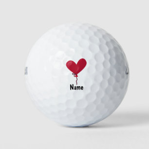 Red heart love balloon for golfer on Valentine's Golf Balls