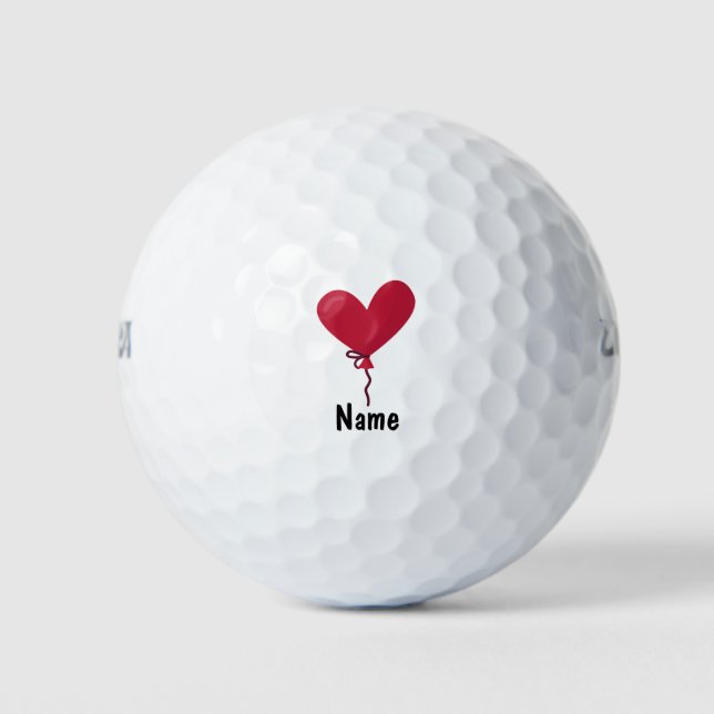 Red heart love balloon for golfer on Valentine's  Golf Balls (Front)