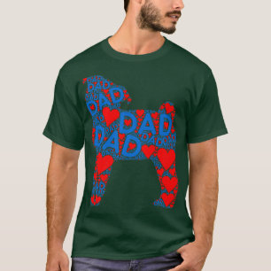 Red Heart Love Blue Dad  Cute Dog Pug Daddy Father T-Shirt