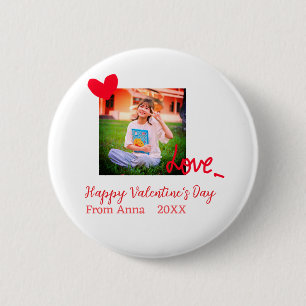 Red heart love happy valentine's day add photo nam 6 cm round badge