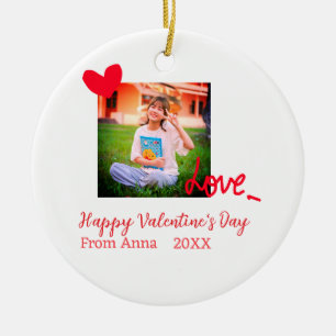 Red heart love happy valentine's day add photo nam ceramic tree decoration