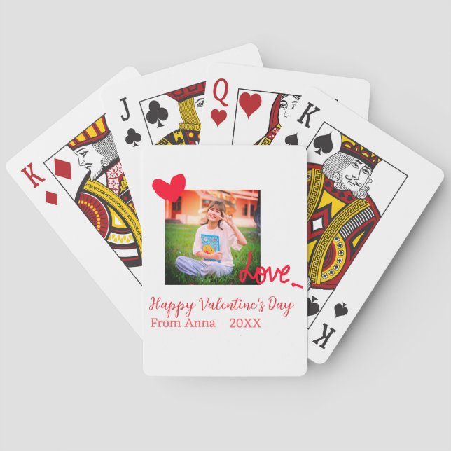 Red heart love happy valentine's day add photo nam playing cards (Back)