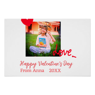 Red heart love happy valentine's day add photo nam poster