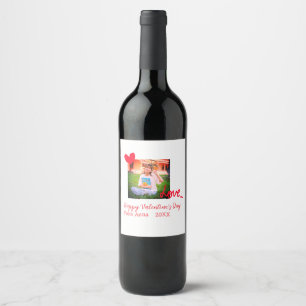 Red heart love happy valentine's day add photo nam wine label