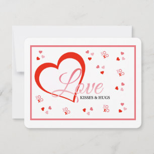 Red heart love kisses and hugs valentine's holiday card