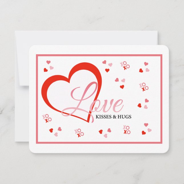 Red heart love kisses and hugs valentine's holiday card (Front)