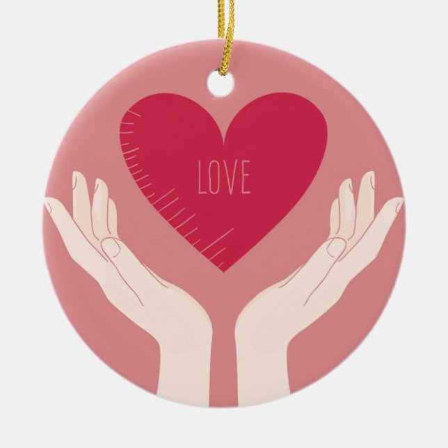 Red Heart love romantic Valentine's Day Ceramic Tree Decoration (Front)