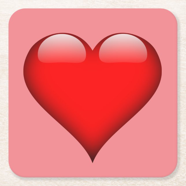 Red Heart Love Square Paper Coaster (Front)
