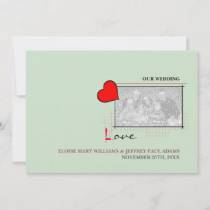 Red Heart Love Wedding Photo Invitation