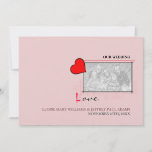 Red Heart Love Wedding Photo Invitation