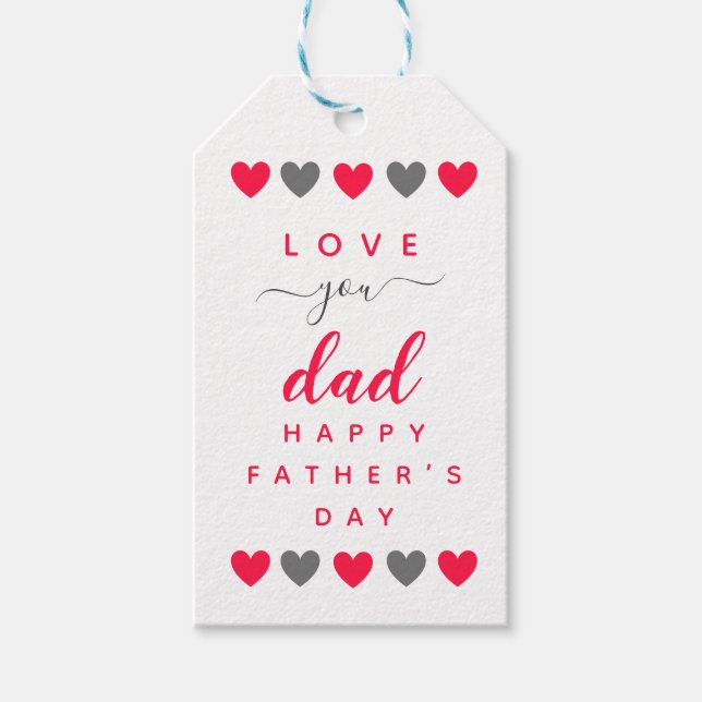 Red Heart Love You Dad Simple Gift Tag (Front)