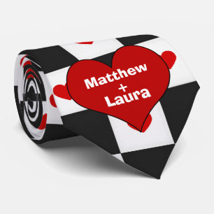 Red Heart Lovers Custom Chequerboard Tie