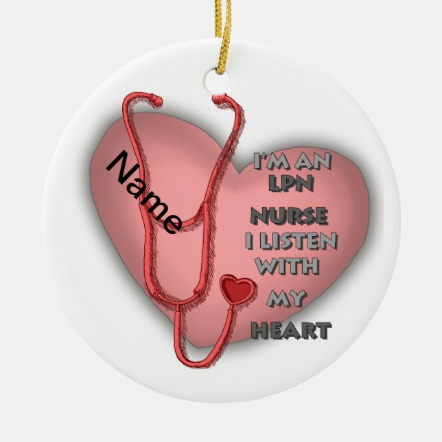 Red Heart LPN Nurse Ceramic Tree Decoration (Front)