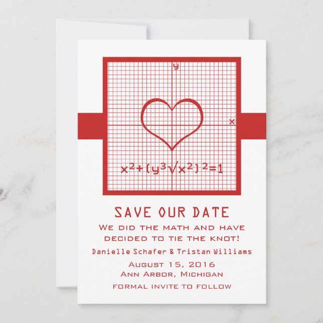 Red Heart Math Graph Save the Date Invite (Front)