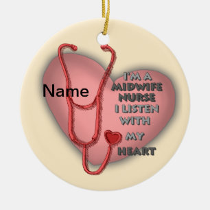 Red Heart Midwife Nurse Ceramic Tree Decoration