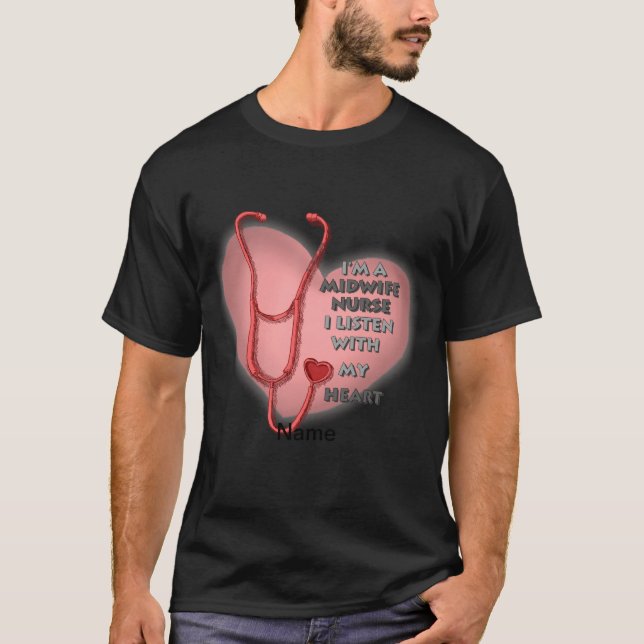 Red Heart Midwife Nurse T-Shirt (Front)