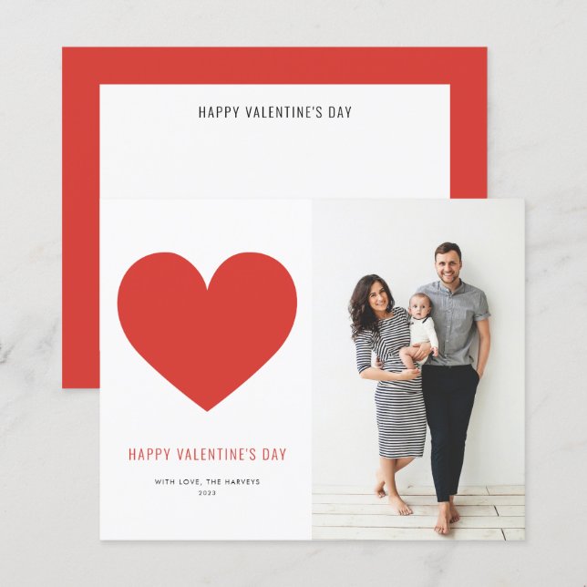 Red Heart Minimalist Happy Valentine's Day Card (Front/Back)