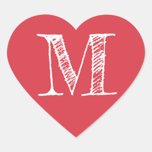 Red Heart Minimalist Monogram Initial Sticker