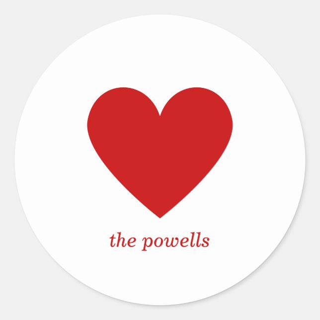 Red Heart Modern Minimal Elegant Simple Custom Classic Round Sticker (Front)