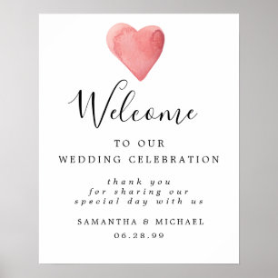 Red Heart Modern Welcome to Our Wedding Sign