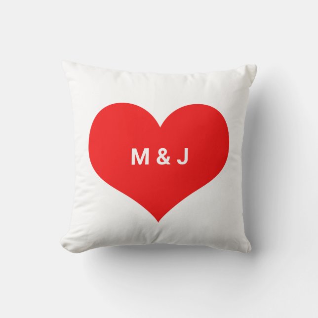 Red Heart Monogram Initials Custom Valentine's Cushion (Front)