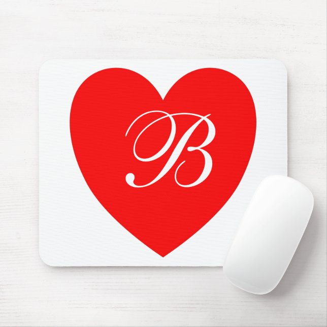 Red Heart Monogram Mousepad (With Mouse)