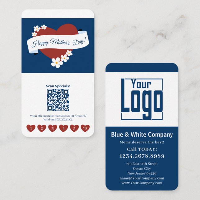 Red Heart Mother's Day Banner Portrait Format Loyalty Card (Front/Back)