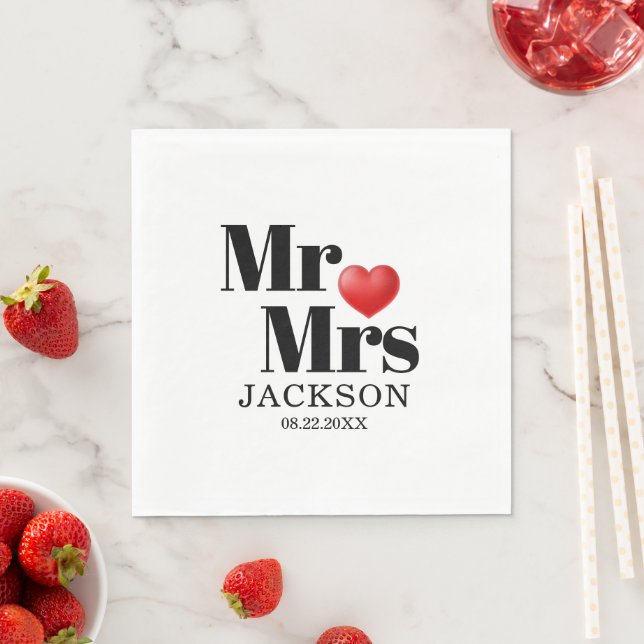 Red Heart Mr. & Mrs. Wedding Napkin (Insitu)