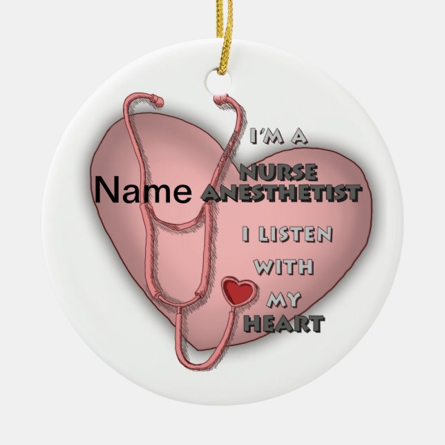 Red Heart Nurse Anaesthetist Ceramic Tree Decoration (Front)