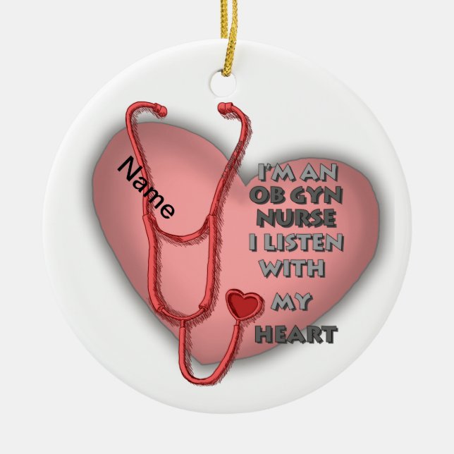 Red Heart ObGyn Nurse Ceramic Tree Decoration (Front)