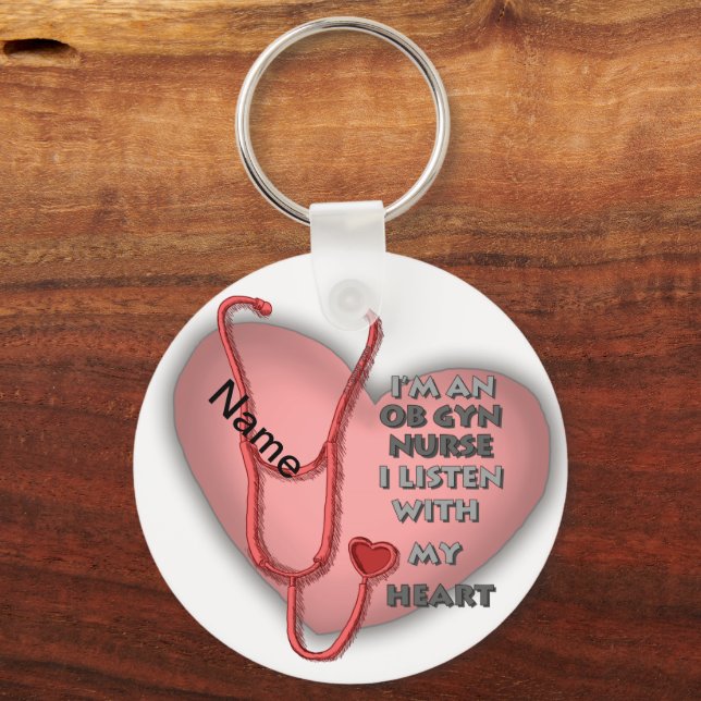 Red Heart ObGyn Nurse Key Ring (Front)