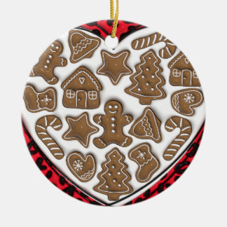"Red Heart of Gingerbread Ornament" Ceramic Tree Decoration