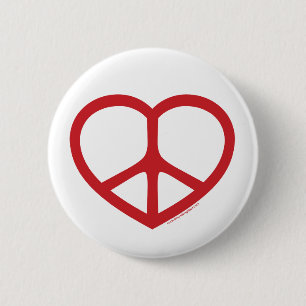 Red Heart of Love, Peace Sign 6 Cm Round Badge
