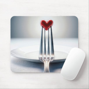 Red Heart On a Fork Mouse Mat