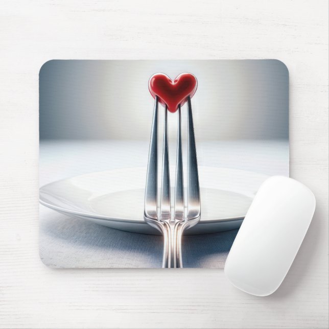 Red Heart On a Fork Mouse Mat (With Mouse)