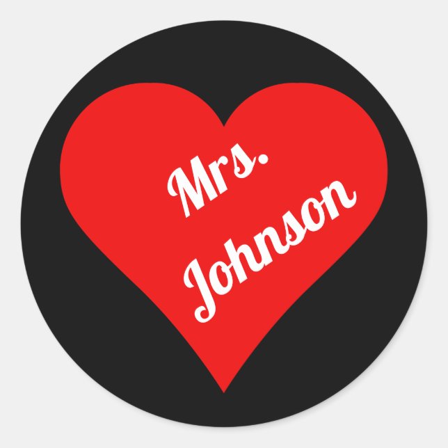 Red heart on black background classic round sticker (Front)